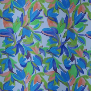 Green and Blue Florals on Ivory Painted Like Floral Printed Silk Charmeuse Fabric