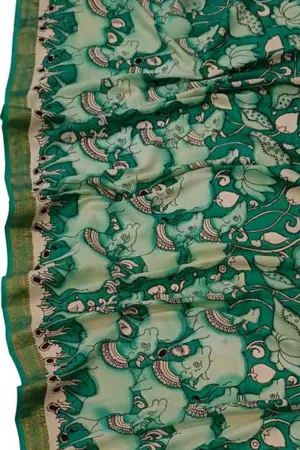 Green Kalamkari Hand Painted Mangalagiri Silk Dupatta