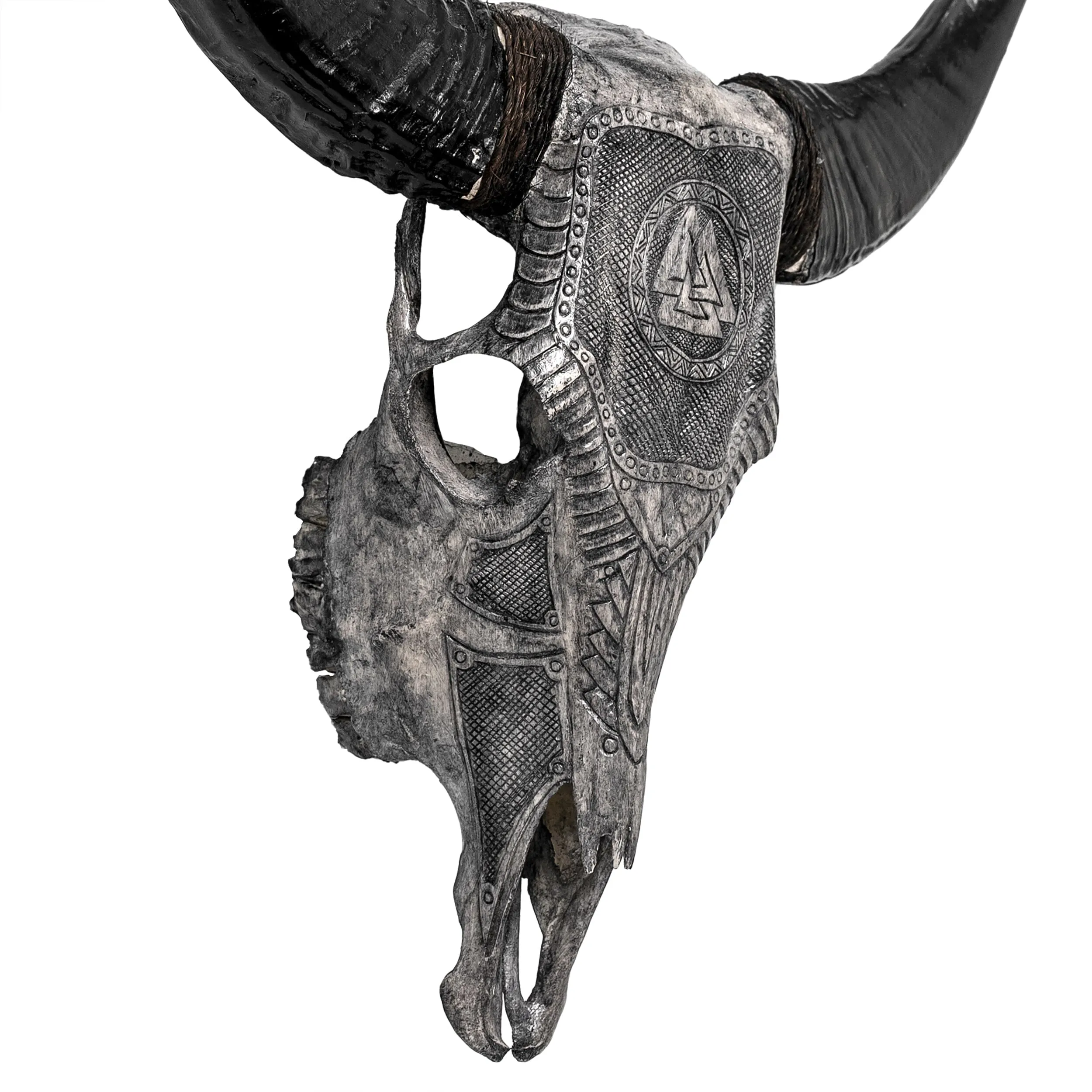 Hand Carved Cow Skull - Gray Valknut
