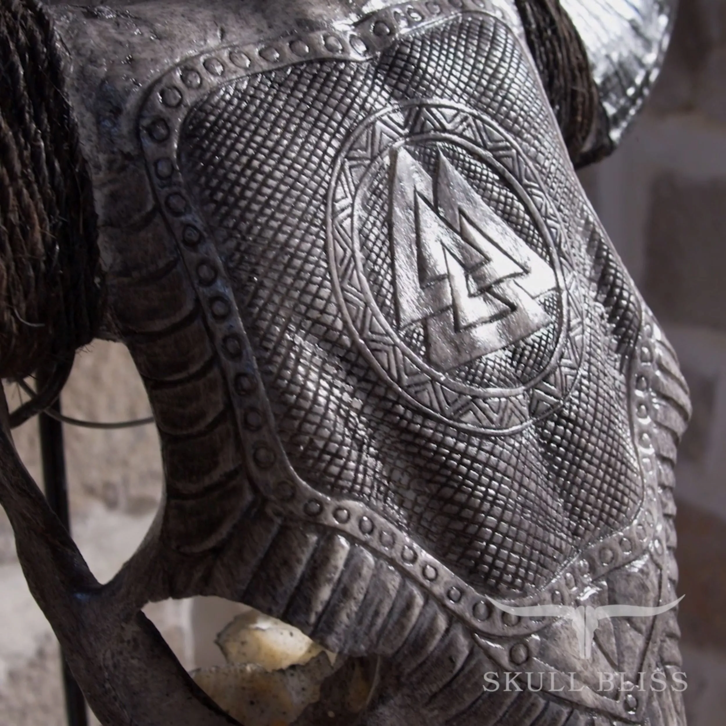 Hand Carved Cow Skull - Gray Valknut