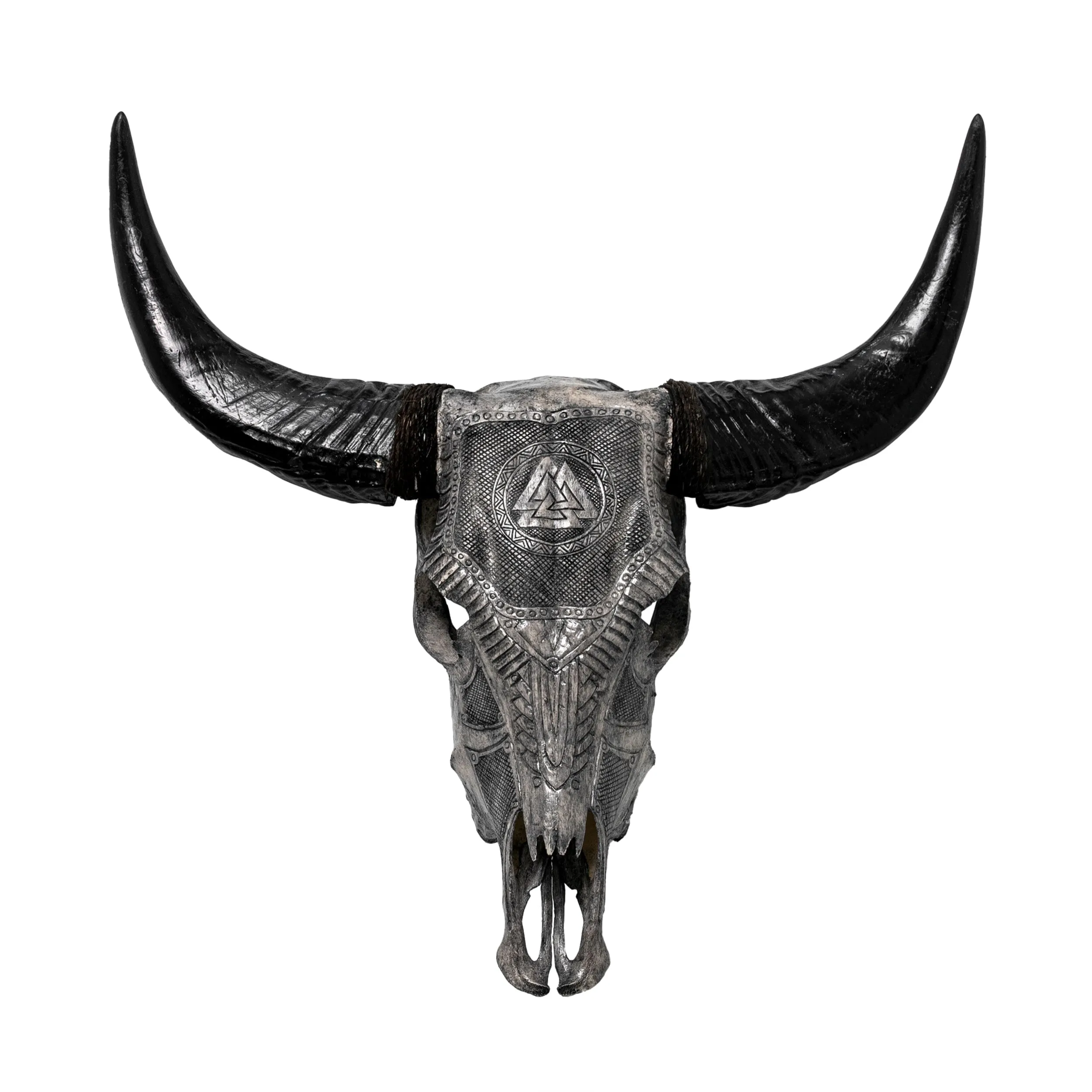 Hand Carved Cow Skull - Gray Valknut