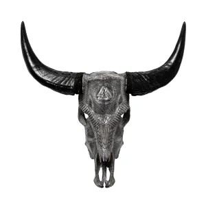 Hand Carved Cow Skull - Gray Valknut