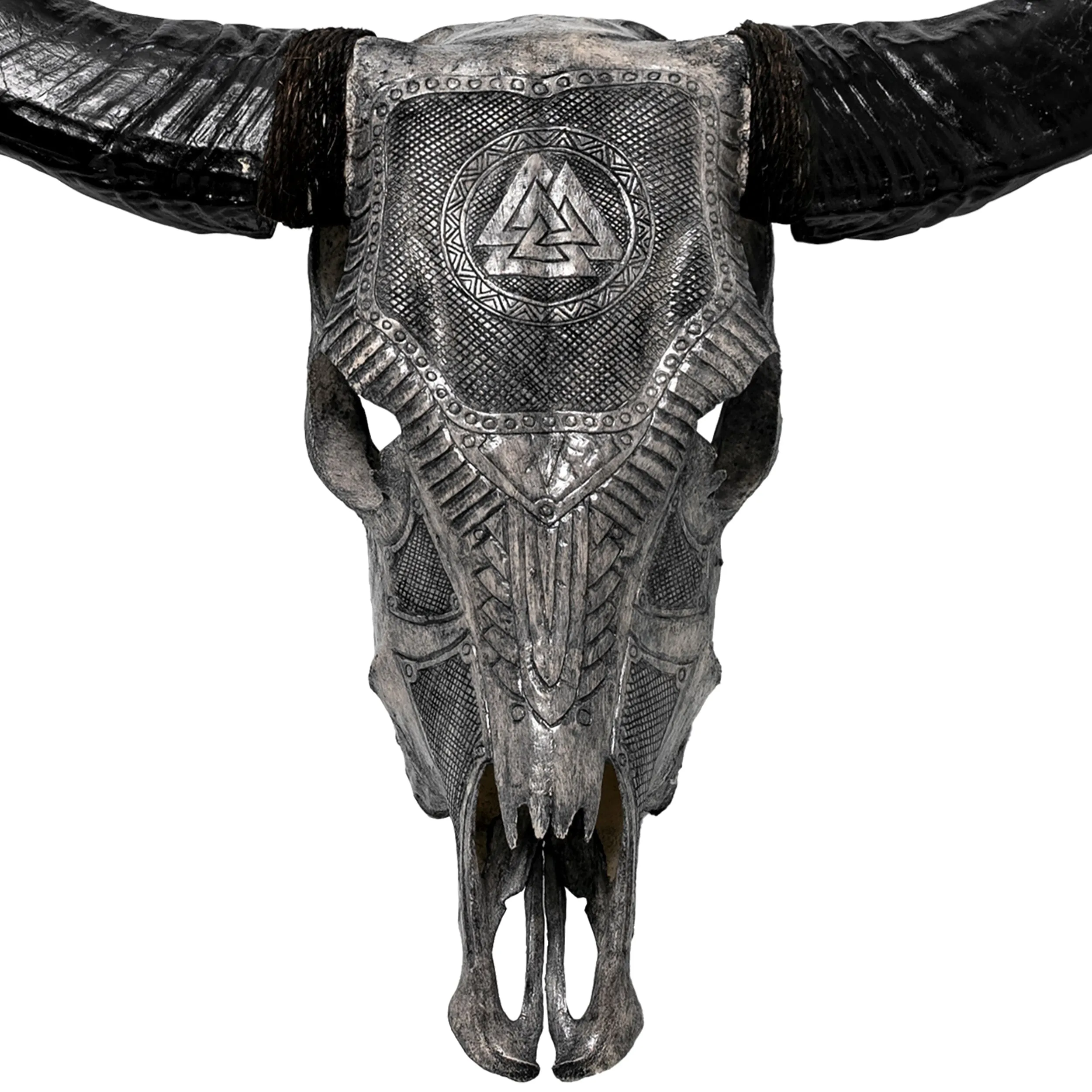 Hand Carved Cow Skull - Gray Valknut
