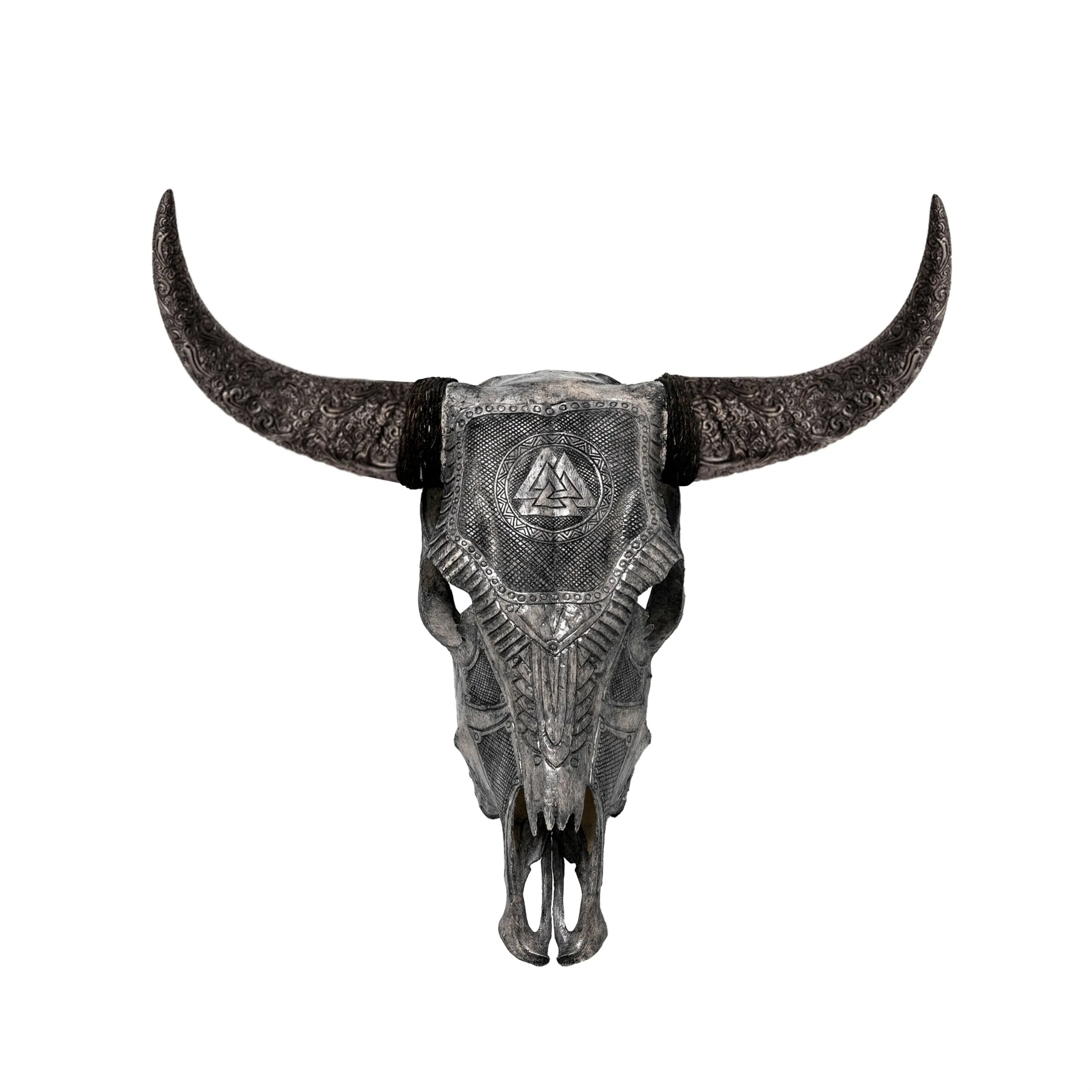 Hand Carved Cow Skull - Gray Valknut