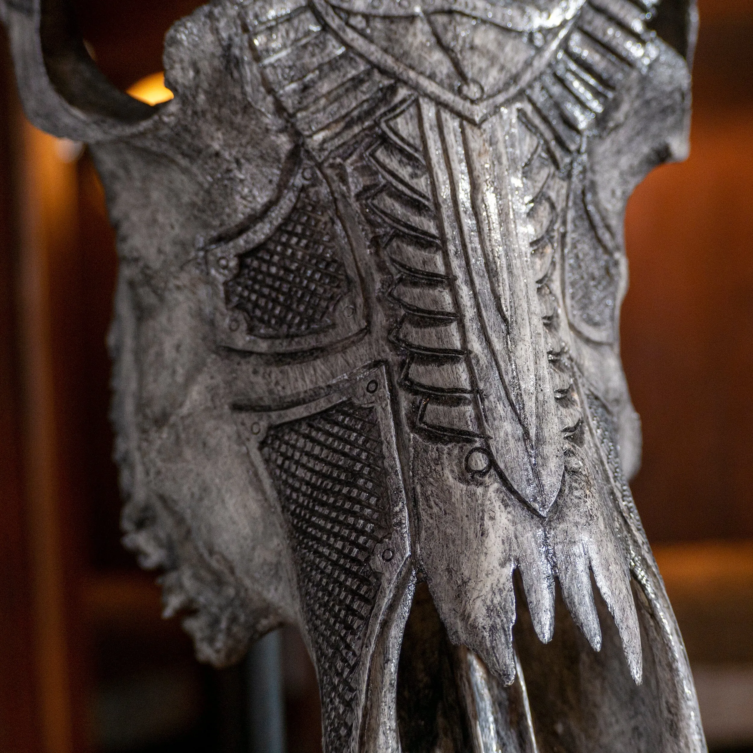 Hand Carved Cow Skull - Gray Valknut