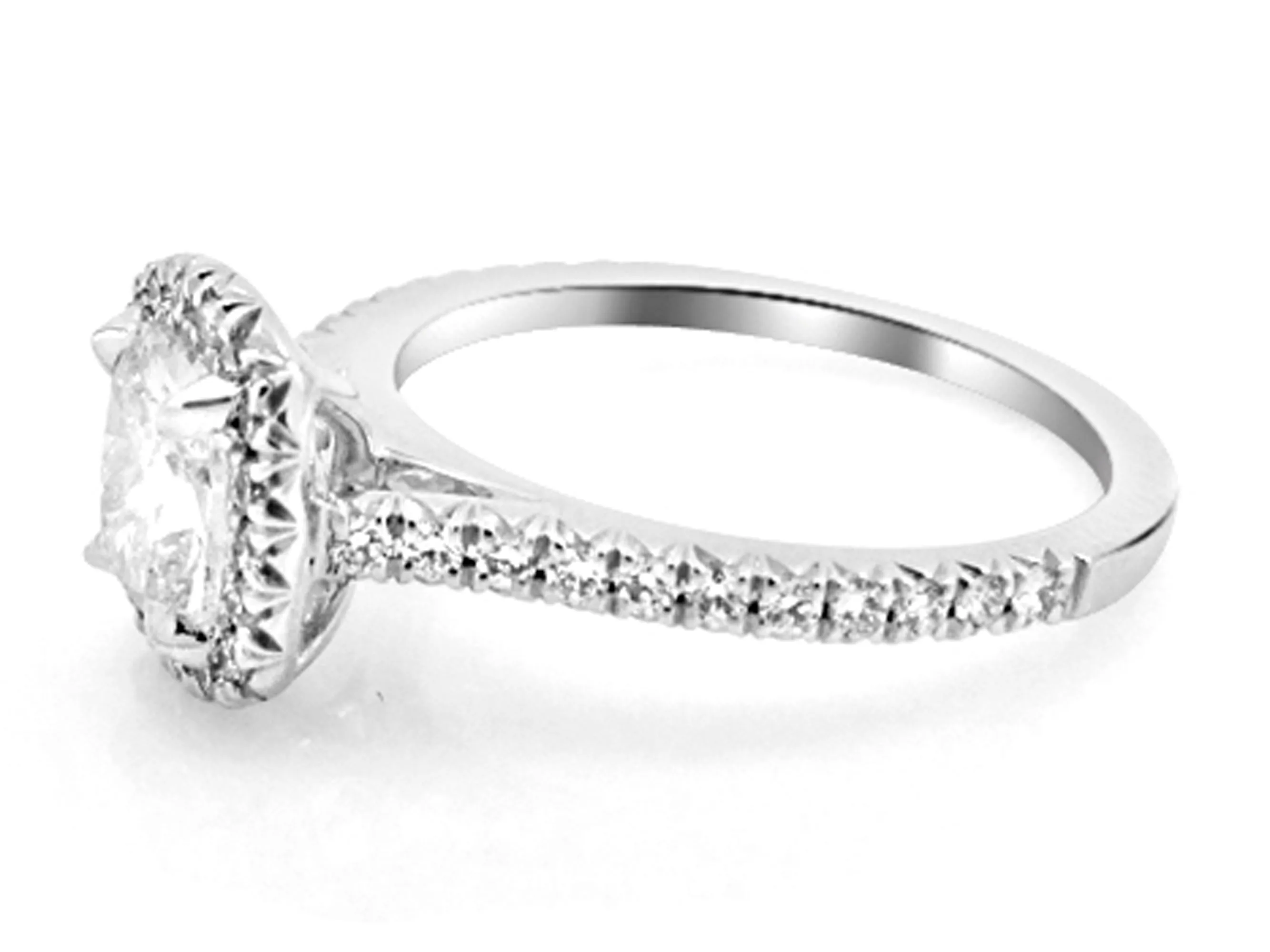 Henri Daussi Designer Signed 0.99ct tw Cushion Halo Engagement Anniversary Ring