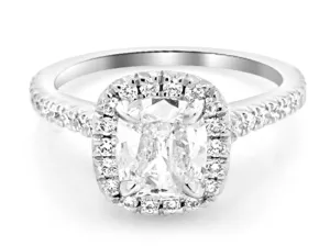 Henri Daussi Designer Signed 0.99ct tw Cushion Halo Engagement Anniversary Ring