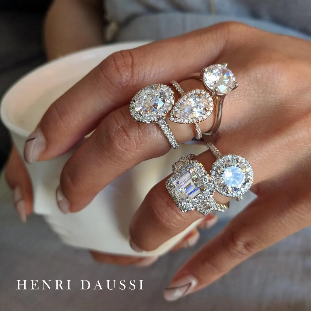 Henri Daussi Designer Signed 0.99ct tw Cushion Halo Engagement Anniversary Ring