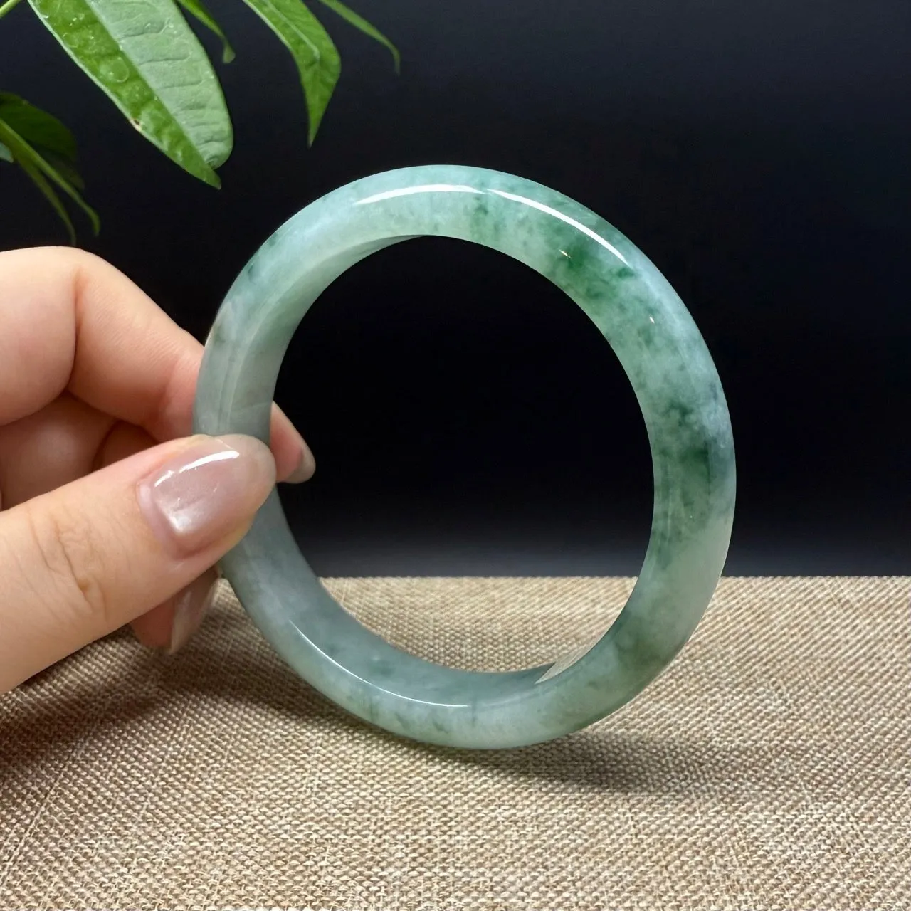 High Genuine Burmese Icy Green Jade Jadeite Bangle Bracelet ( 60.4mm )