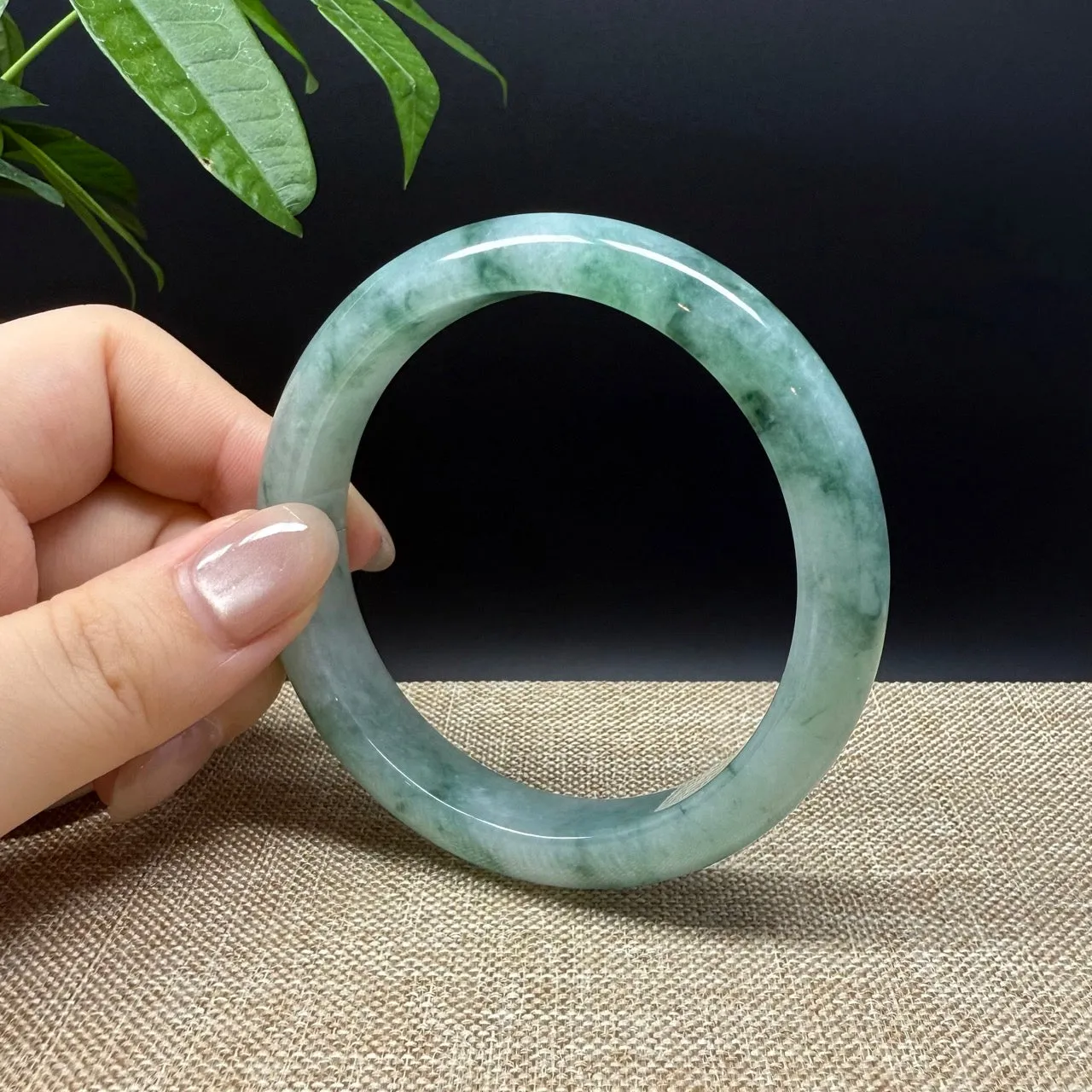 High Genuine Burmese Icy Green Jade Jadeite Bangle Bracelet ( 60.4mm )
