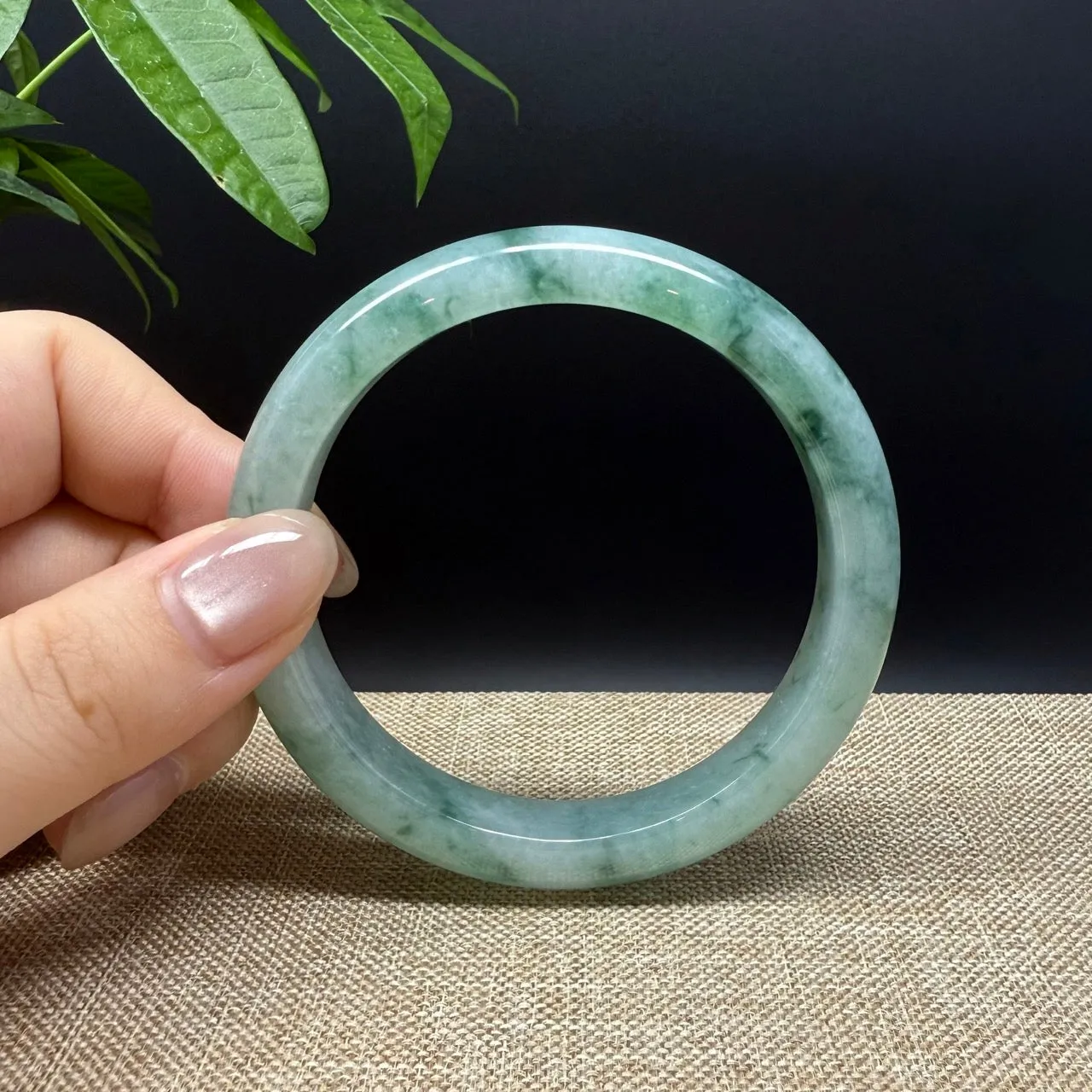 High Genuine Burmese Icy Green Jade Jadeite Bangle Bracelet ( 60.4mm )