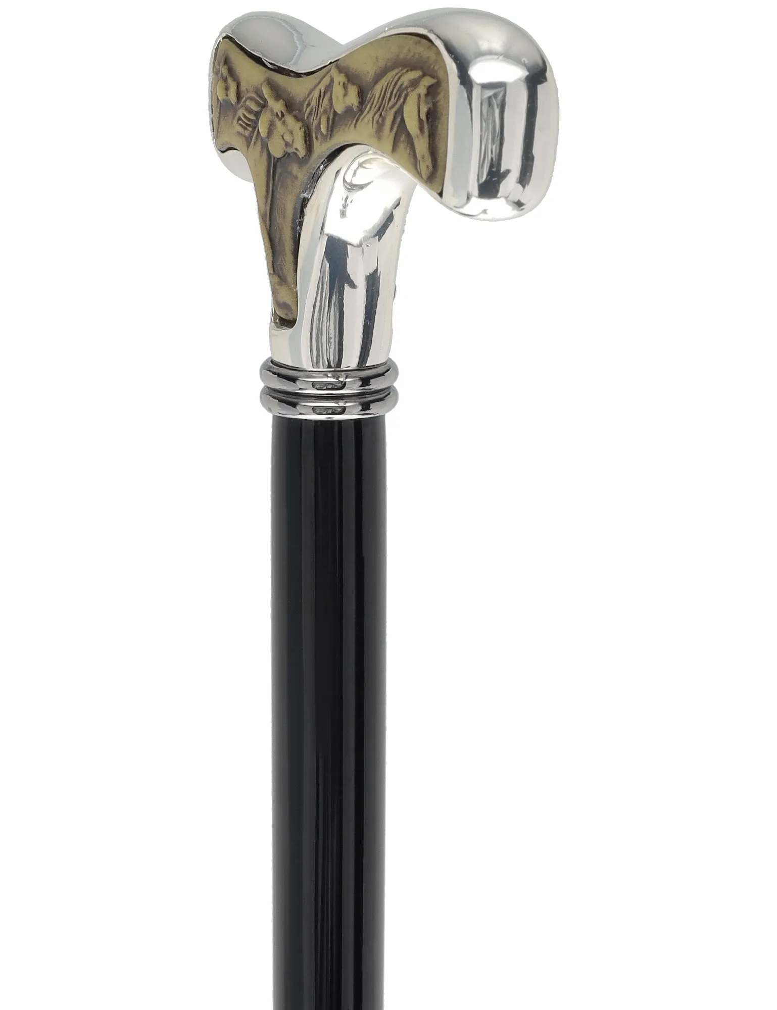 Italian Luxury Walking Stick in Silver with Intricate Horse Handle : Elegant Design
