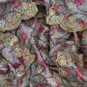 Kalamkari Grey Zari Embroidered Organza Dupatta