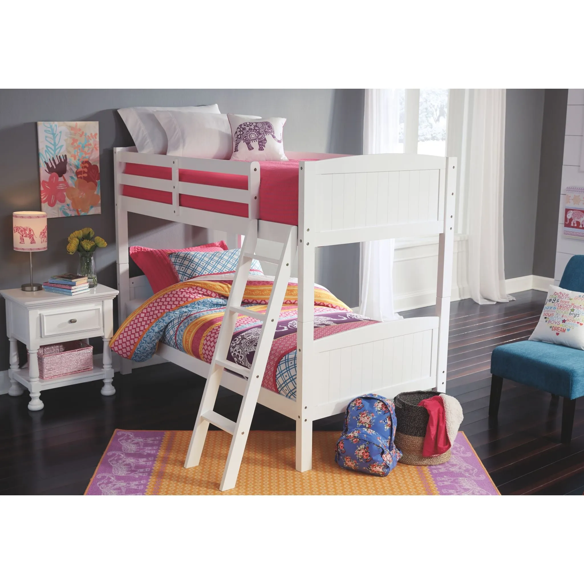Kaslyn Twin Bunk Bed Rails and Ladder - White