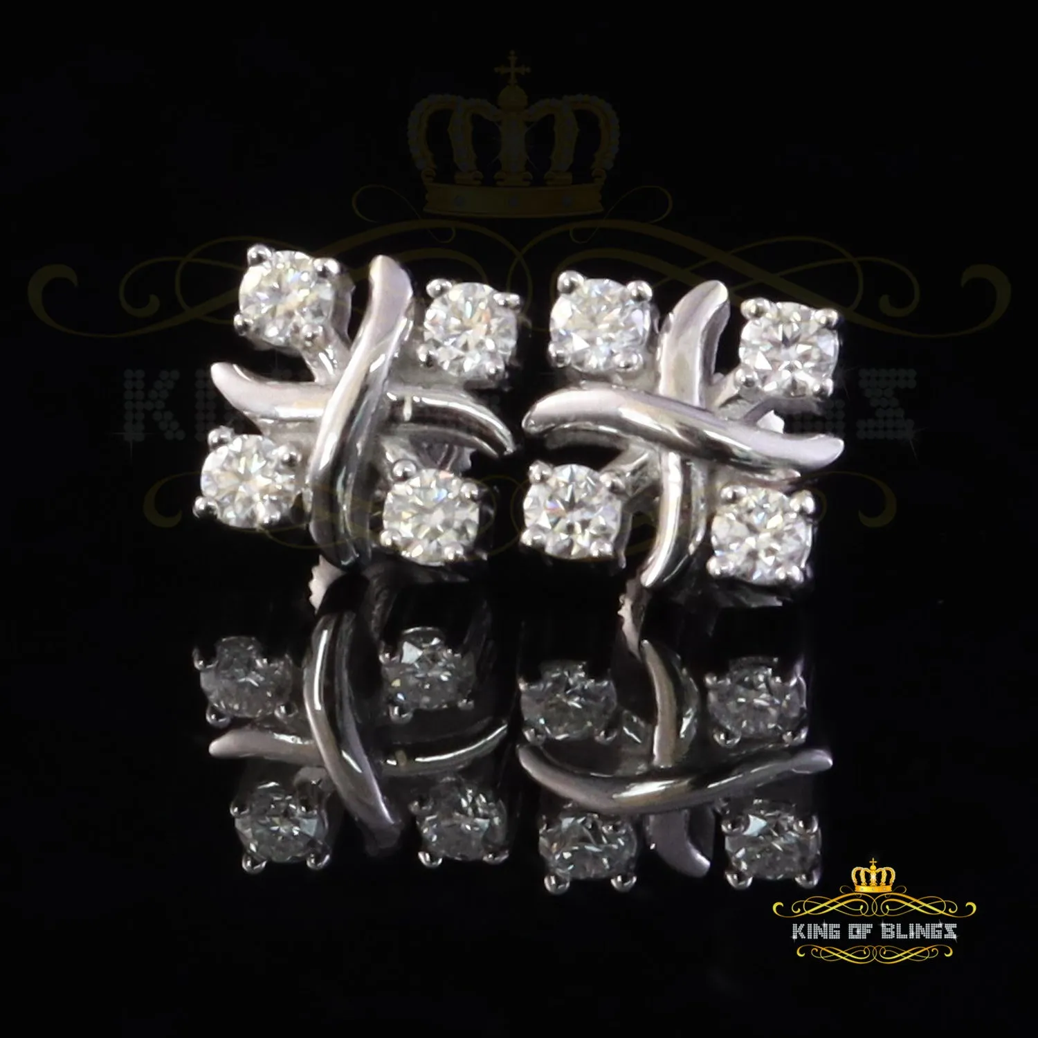 King of Bling's 925 White Silver 0.50ct VVS 'D' Moissanite XOXO Stud Earring Men's/Womens