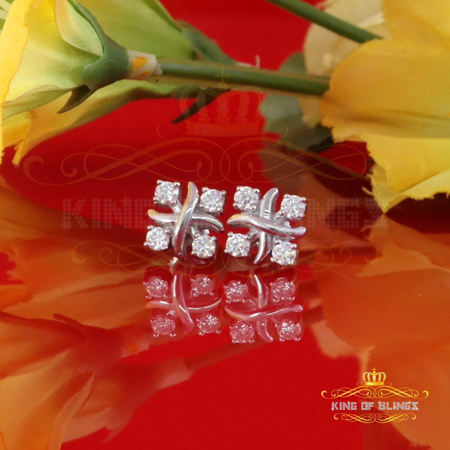King of Bling's 925 White Silver 0.50ct VVS 'D' Moissanite XOXO Stud Earring Men's/Womens