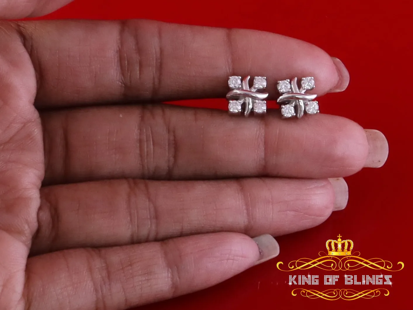 King of Bling's 925 White Silver 0.50ct VVS 'D' Moissanite XOXO Stud Earring Men's/Womens