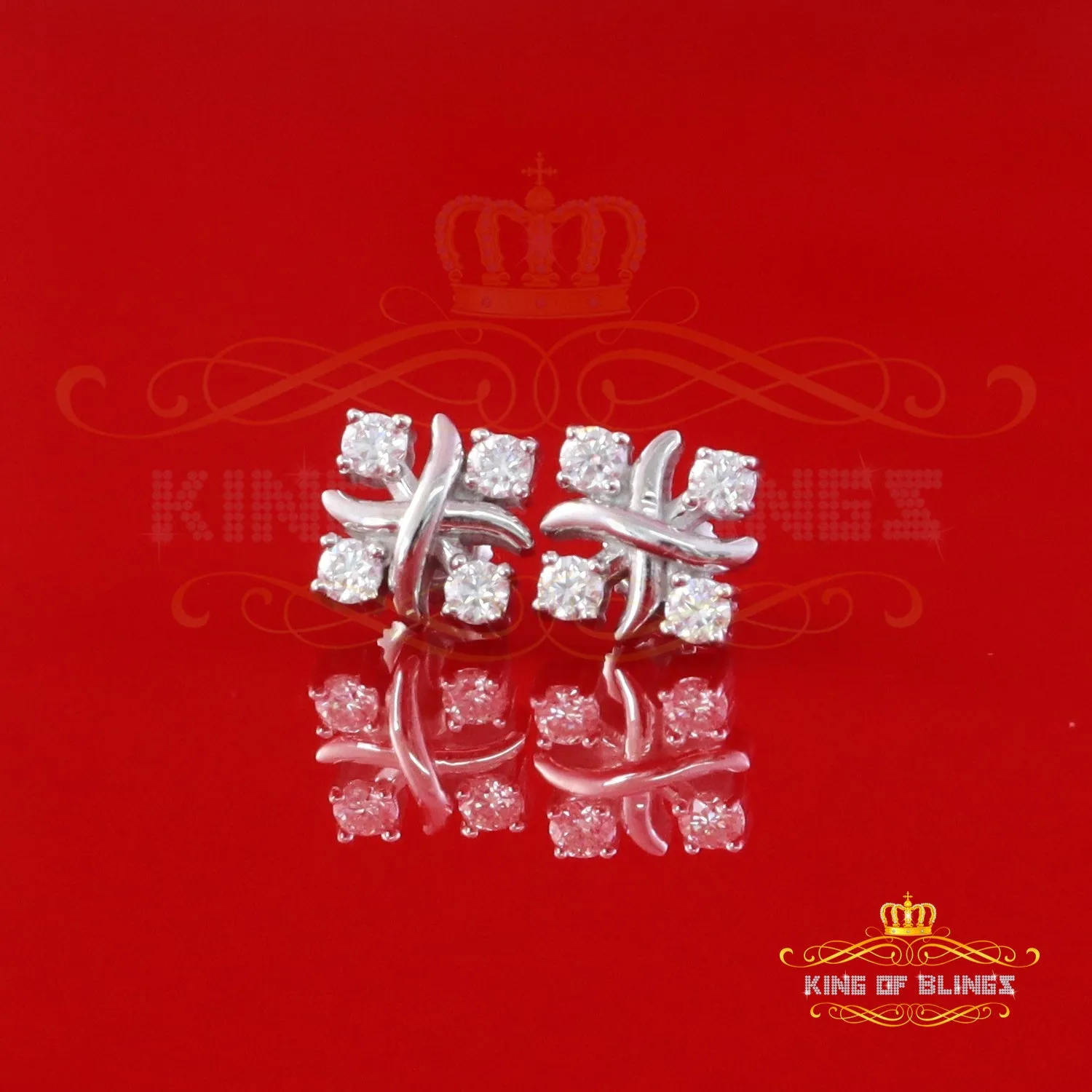 King of Bling's 925 White Silver 0.50ct VVS 'D' Moissanite XOXO Stud Earring Men's/Womens