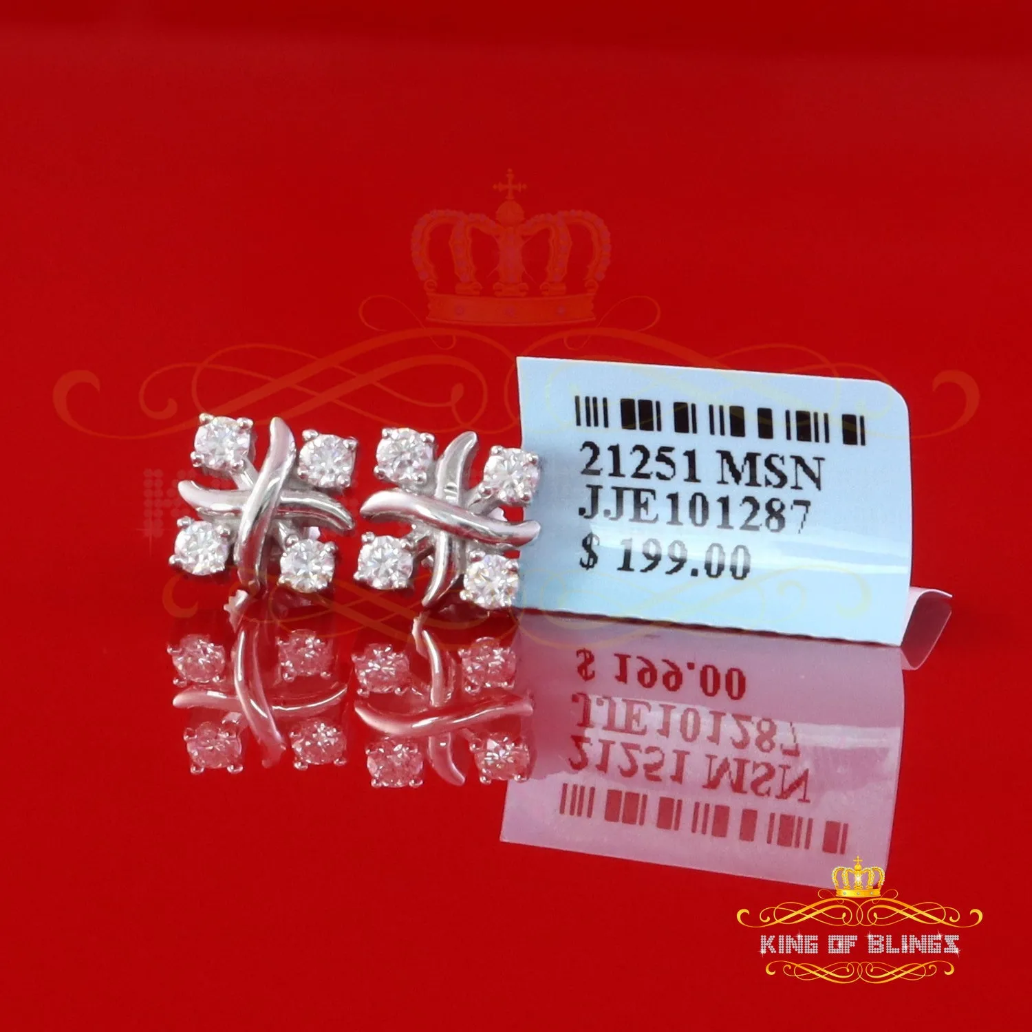King of Bling's 925 White Silver 0.50ct VVS 'D' Moissanite XOXO Stud Earring Men's/Womens
