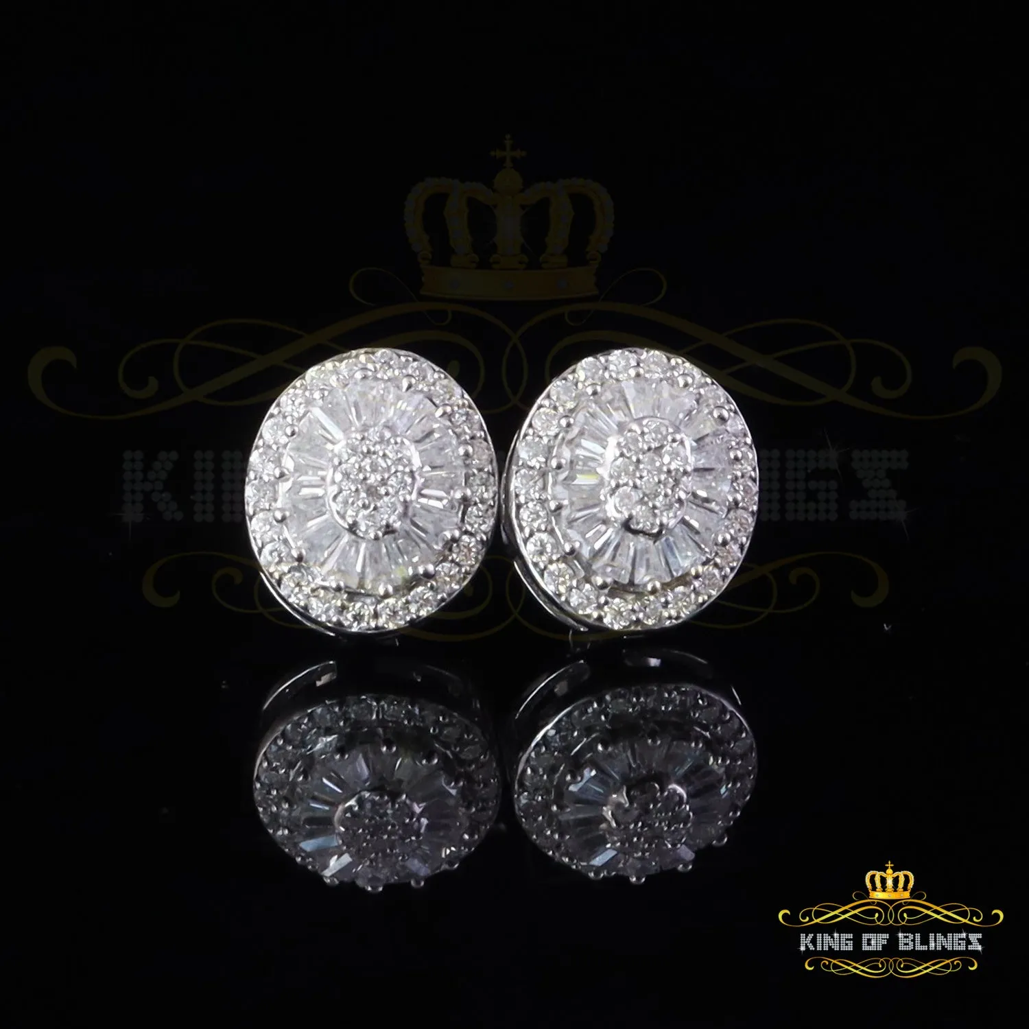 King of Bling's 925 White Silver 1.00ct VVS 'D' Moissanite Oval Stud Earring Men's/Womens