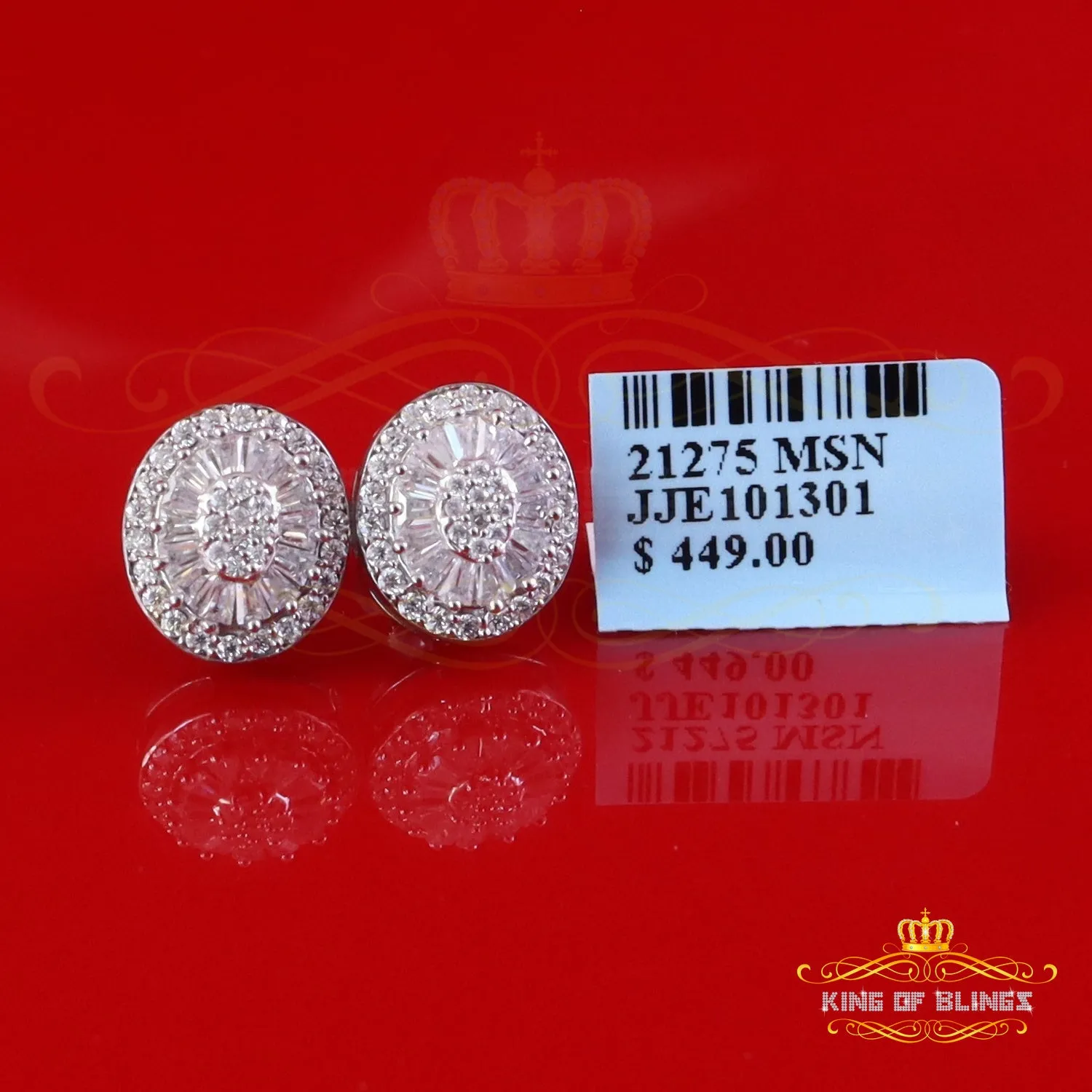 King of Bling's 925 White Silver 1.00ct VVS 'D' Moissanite Oval Stud Earring Men's/Womens