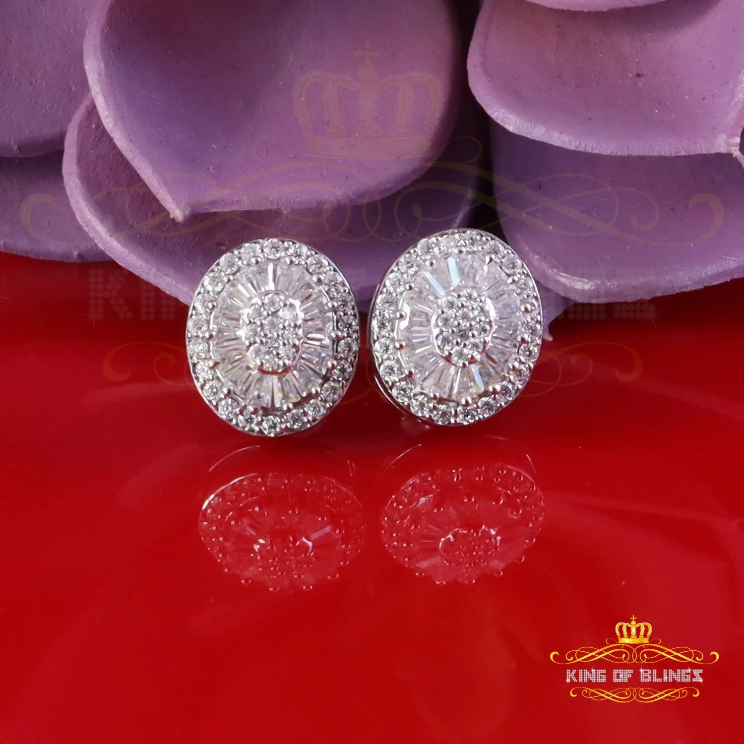 King of Bling's 925 White Silver 1.00ct VVS 'D' Moissanite Oval Stud Earring Men's/Womens