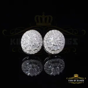King of Bling's 925 White Silver 1.00ct VVS 'D' Moissanite Oval Stud Earring Men's/Womens