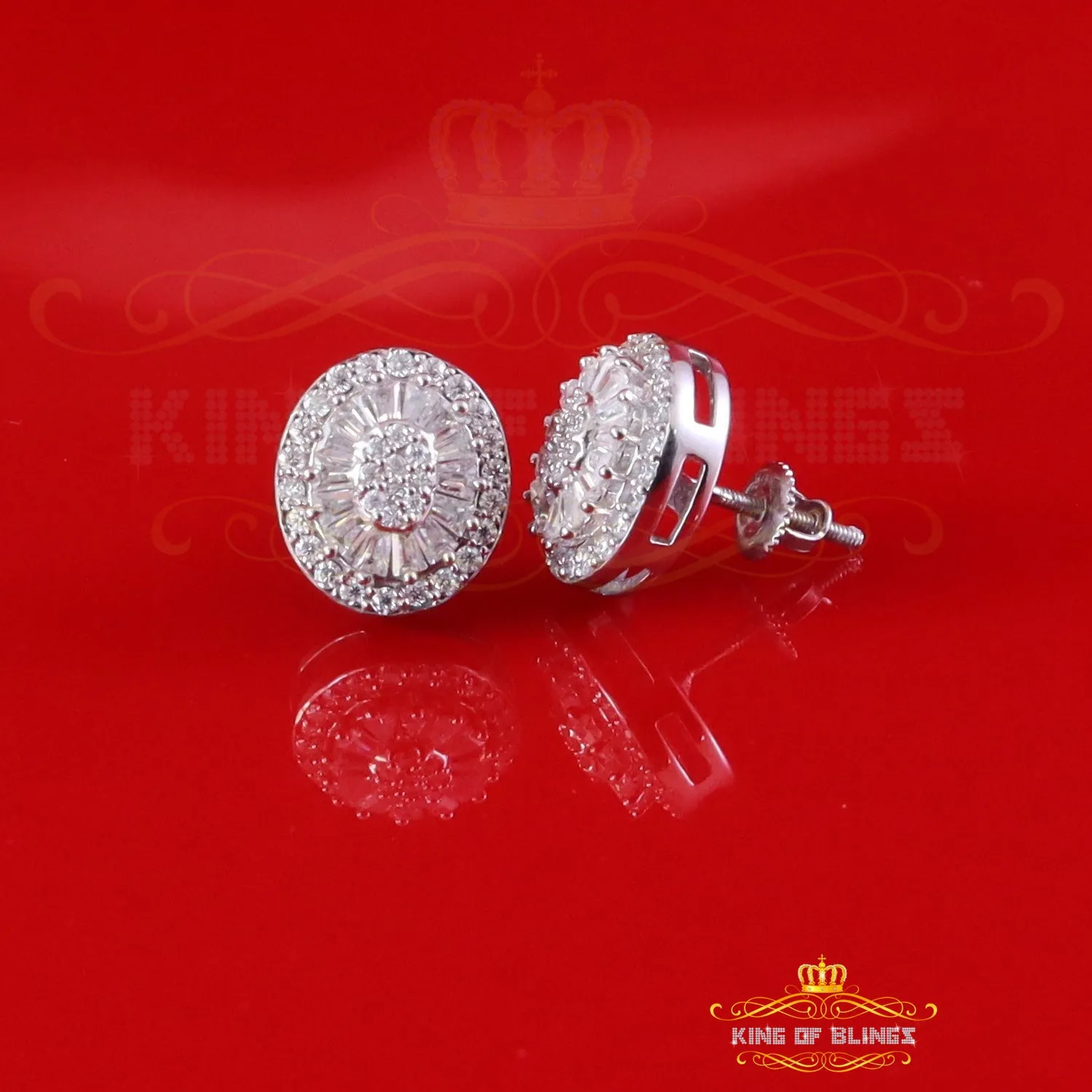 King of Bling's 925 White Silver 1.00ct VVS 'D' Moissanite Oval Stud Earring Men's/Womens