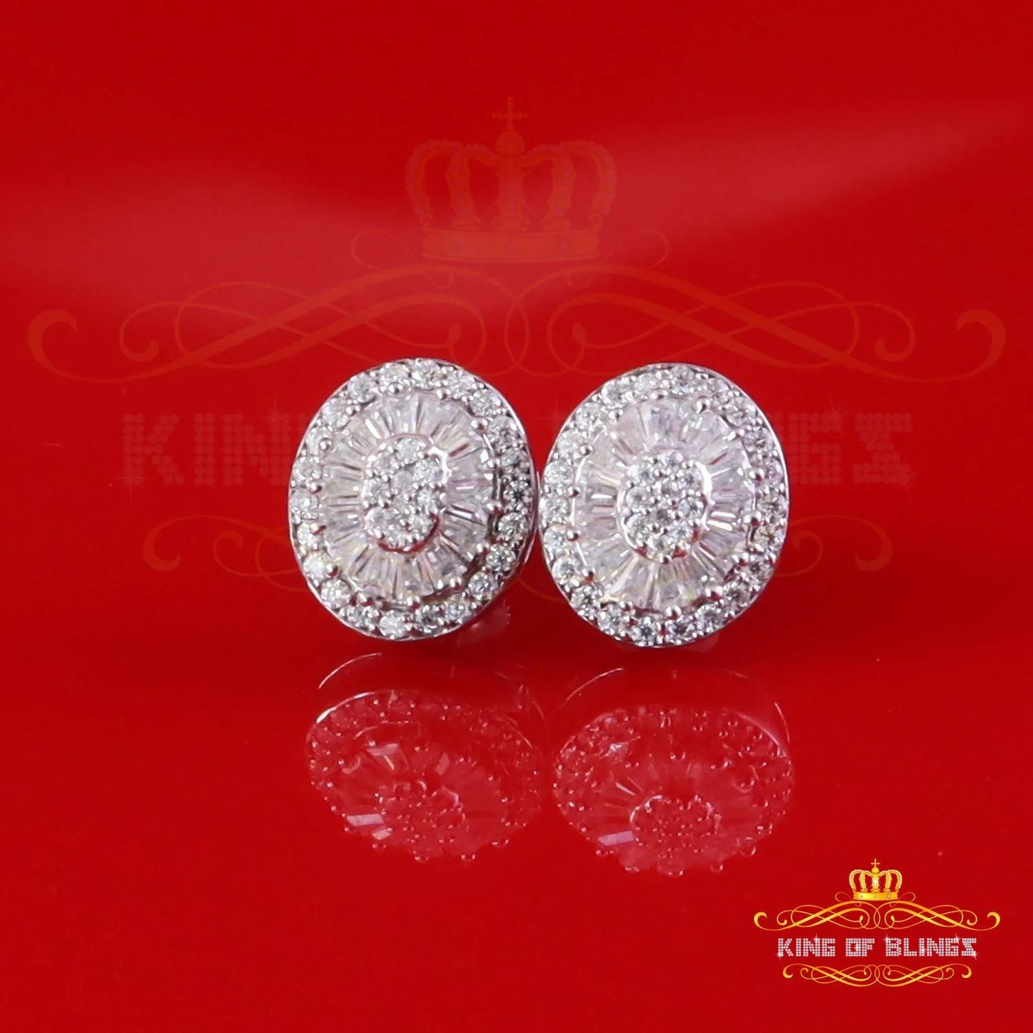 King of Bling's 925 White Silver 1.00ct VVS 'D' Moissanite Oval Stud Earring Men's/Womens