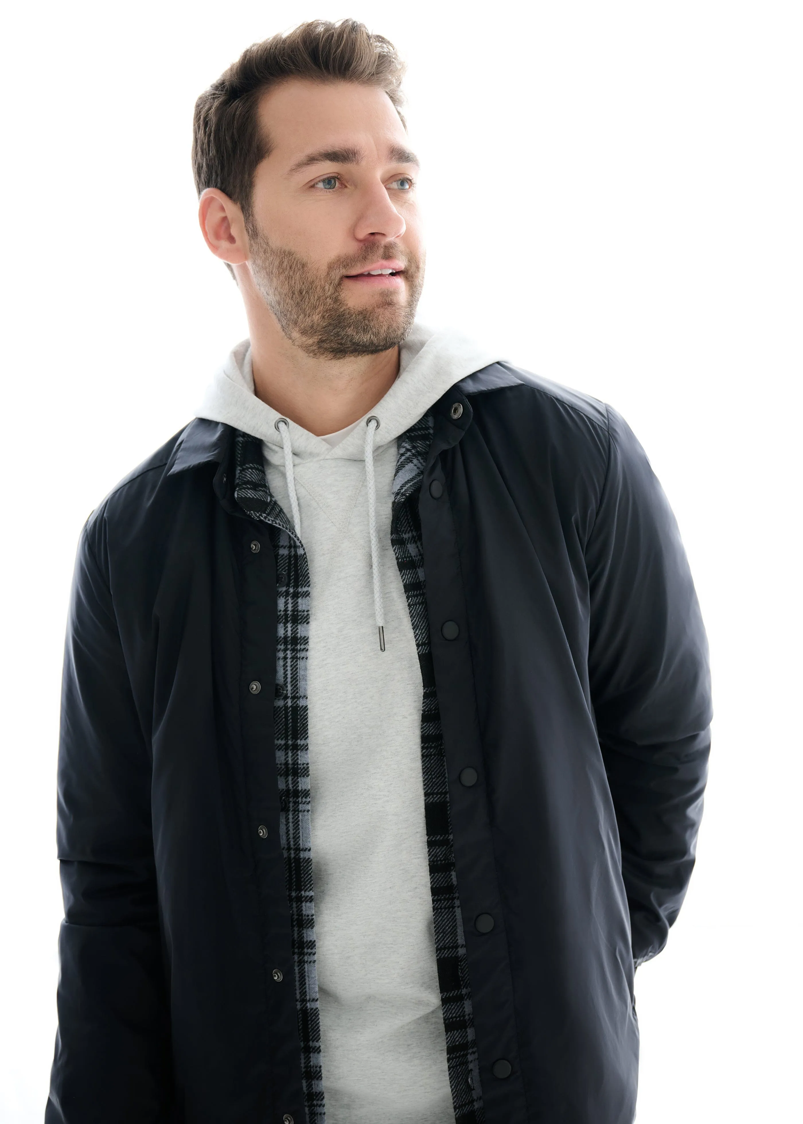 Knit Stretch Flannel Shirt | Grey Plaid