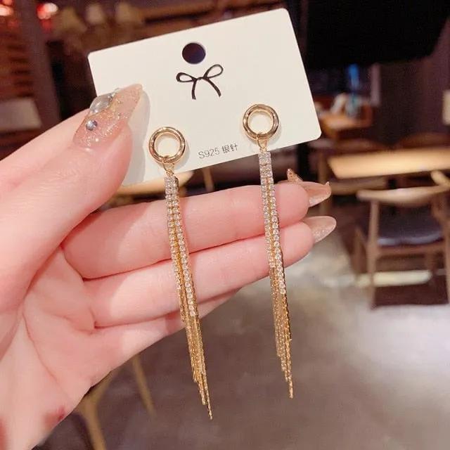 Korean Style Earrings | Drop Dangle Earrings | Korean Earrings | Geometric Earrings | Hanging Earrings | Long Thread Style Earrings