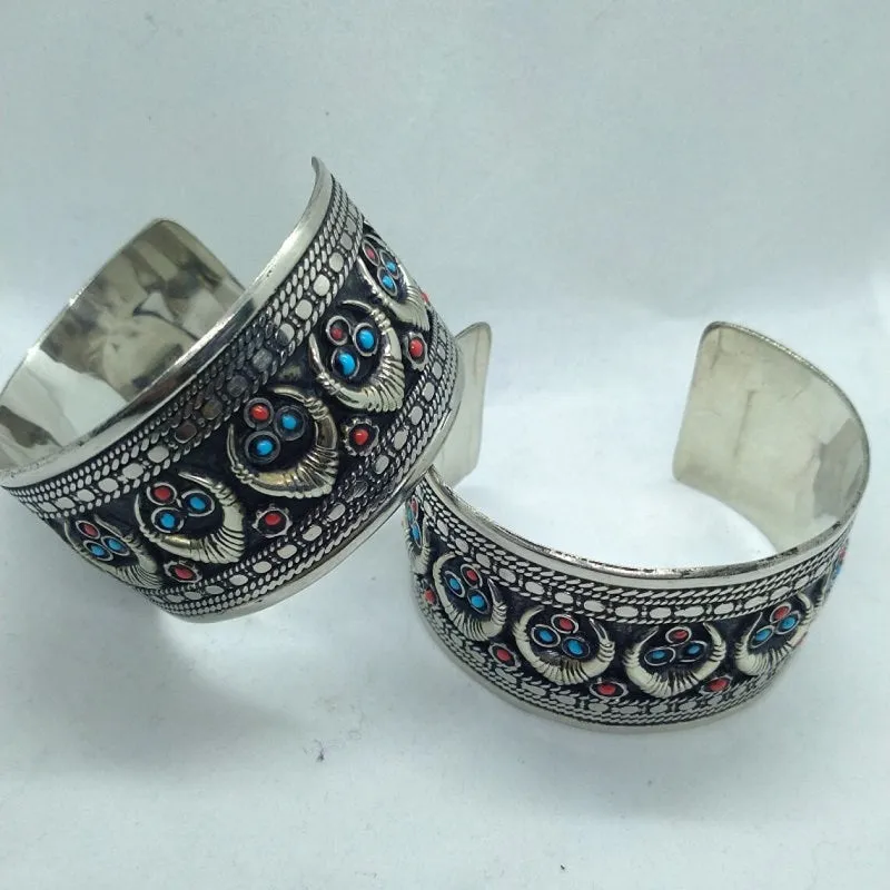 Kuchi Tribal Boho Turquoise and Red Beads Cuffs