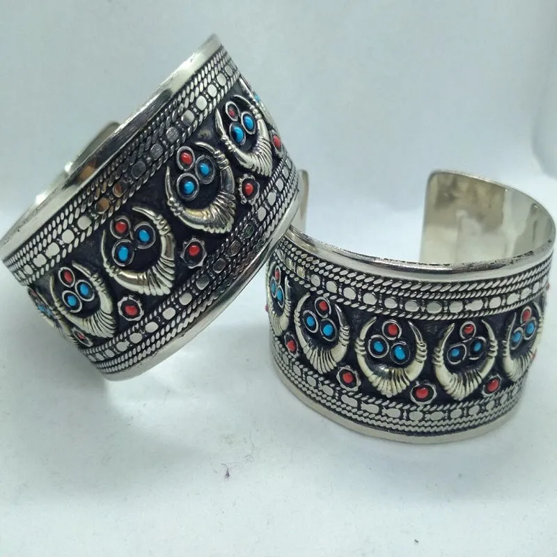Kuchi Tribal Boho Turquoise and Red Beads Cuffs