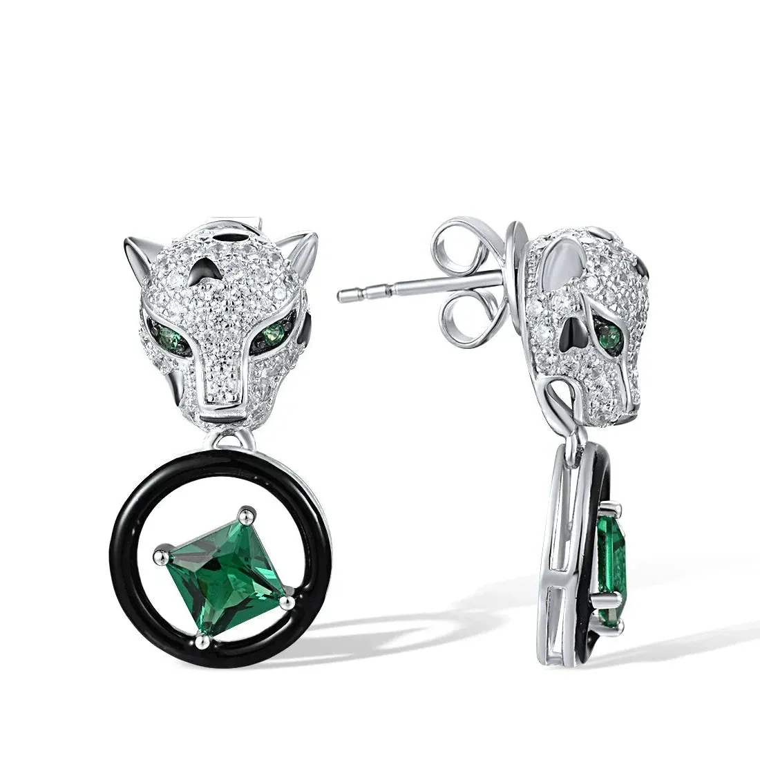 Leopard Head and Green Spinel Earrings