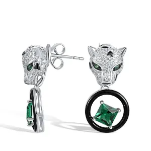 Leopard Head and Green Spinel Earrings