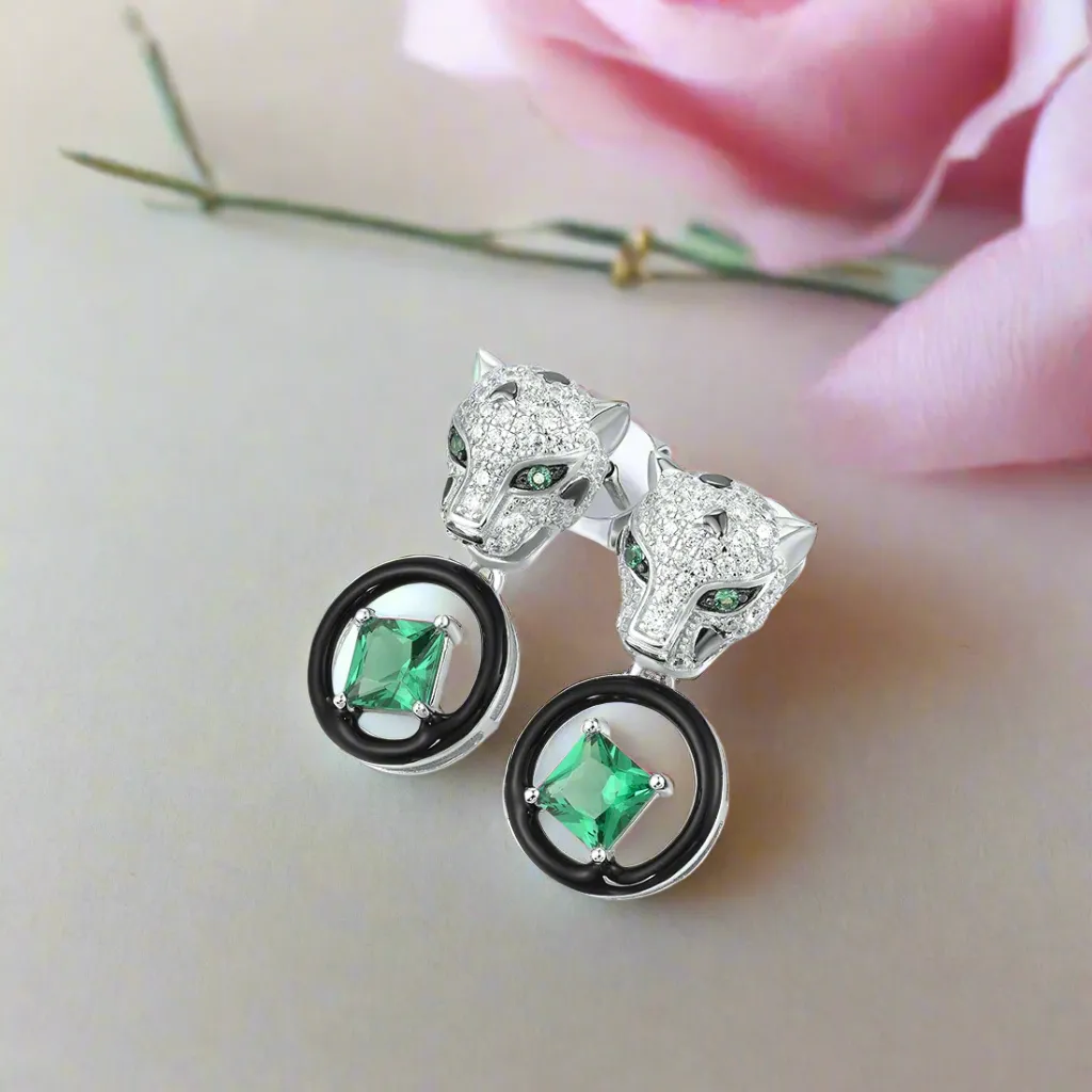 Leopard Head and Green Spinel Earrings