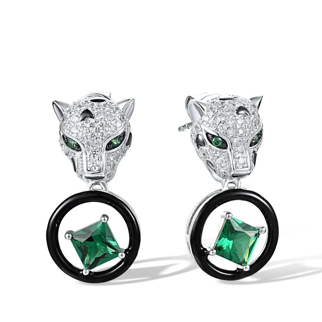 Leopard Head and Green Spinel Earrings