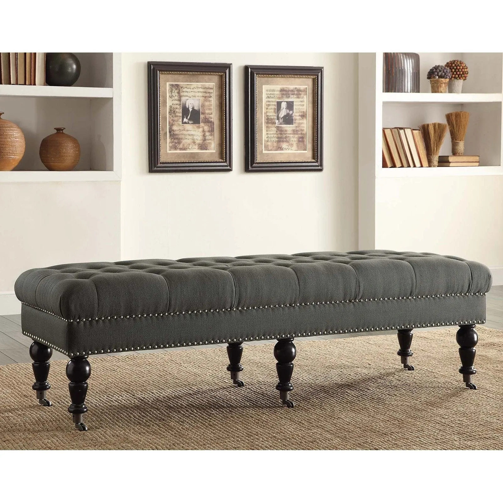 Linon Isabelle Linen Tufted Bench, Multiple Sizes and Colors