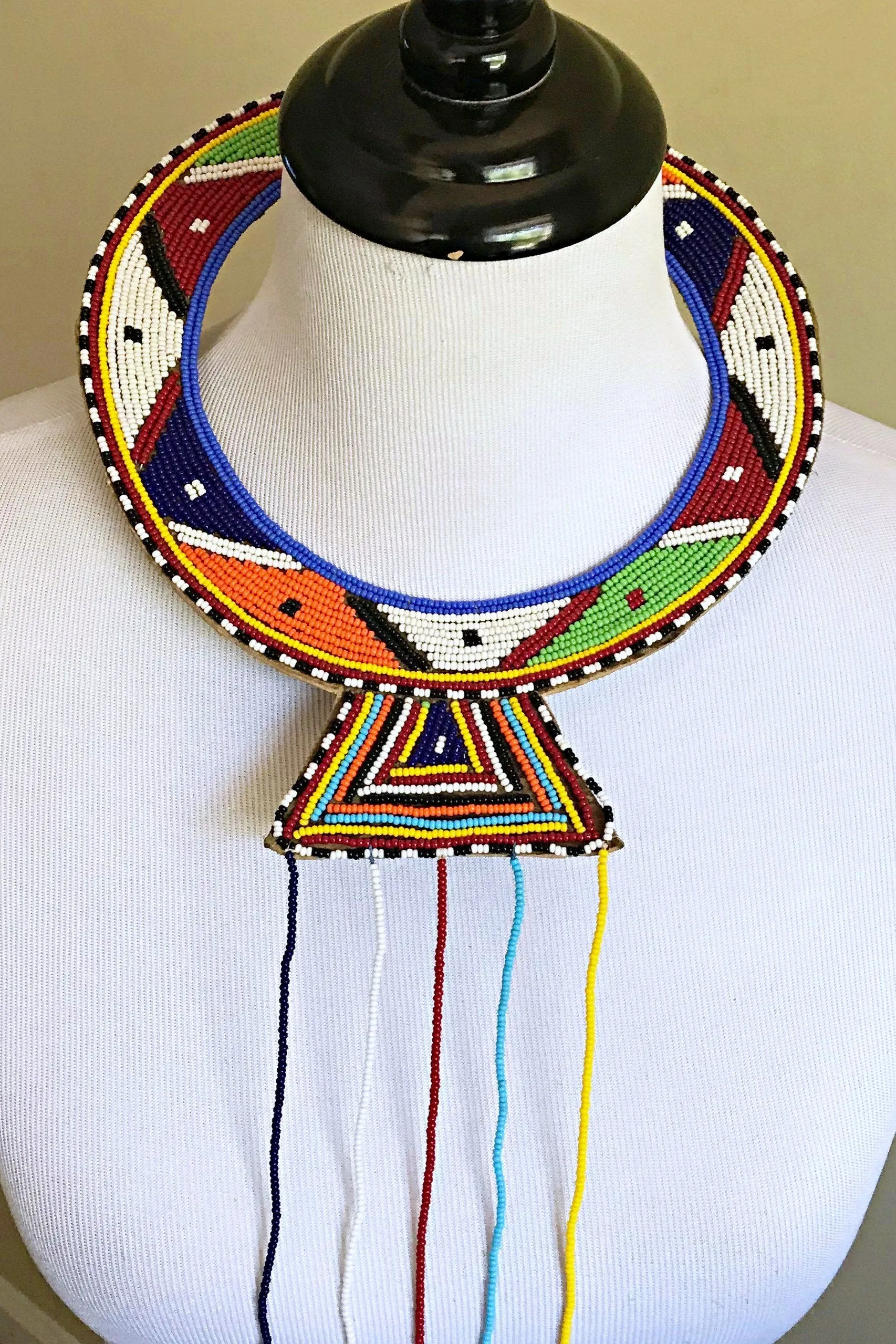 Maasai Handmade Traditional Wedding Beaded Leather Necklace