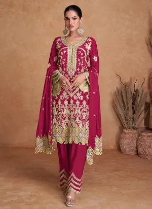 Magenta Pure Chinon Traditional Designer Straight Suit