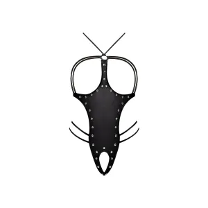 Magic Silk Medusa Leather Look One-Piece Open Cup Crotchless Teddy Black