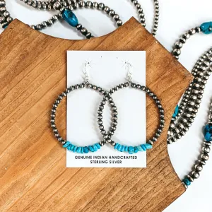 Mason Lee | Navajo Handmade Sterling Silver Navajo Pearl Hoop Earrings with Sleeping Beauty Turquoise