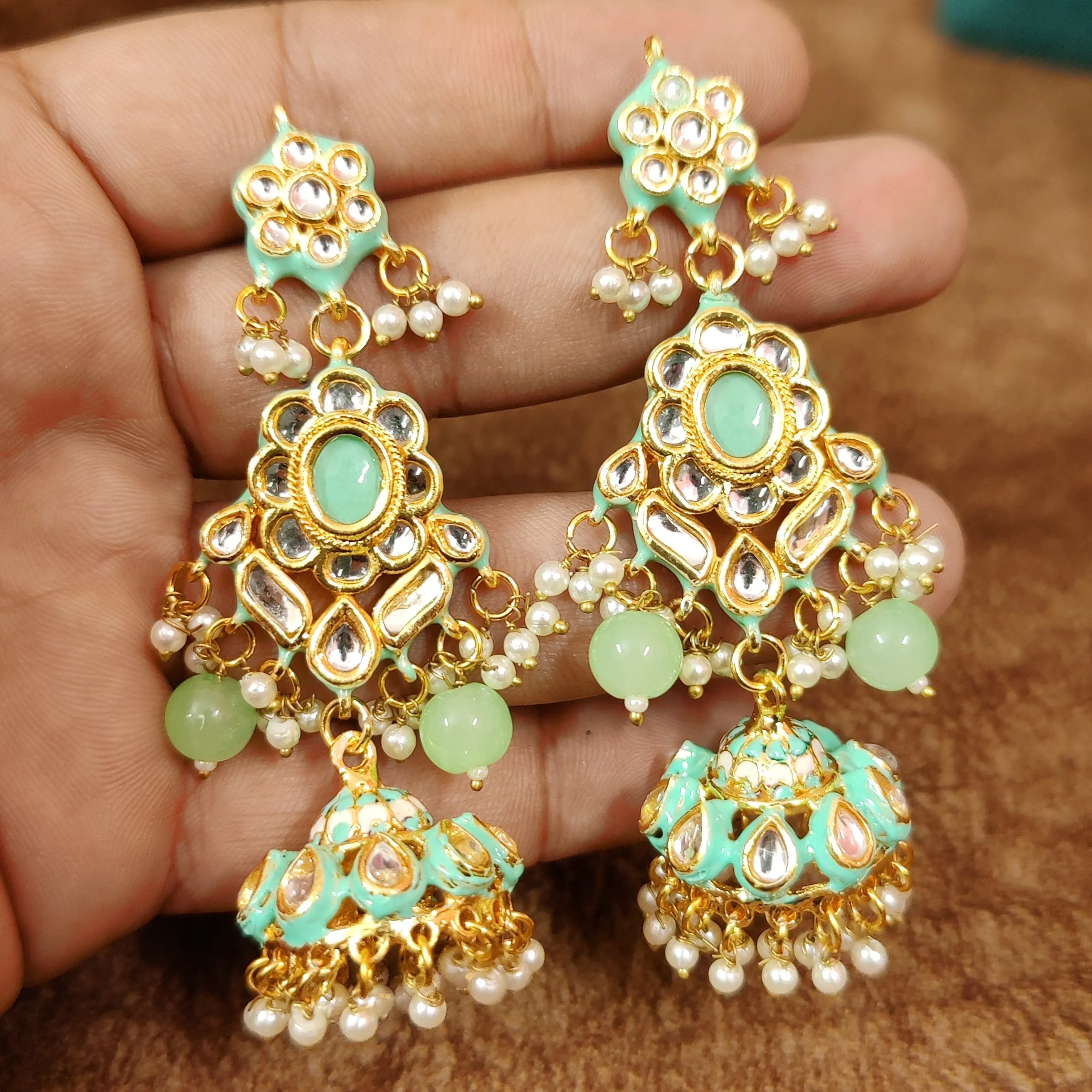 MINT GREEN KUNDAN POLKI WEDDING NECKLACE SET