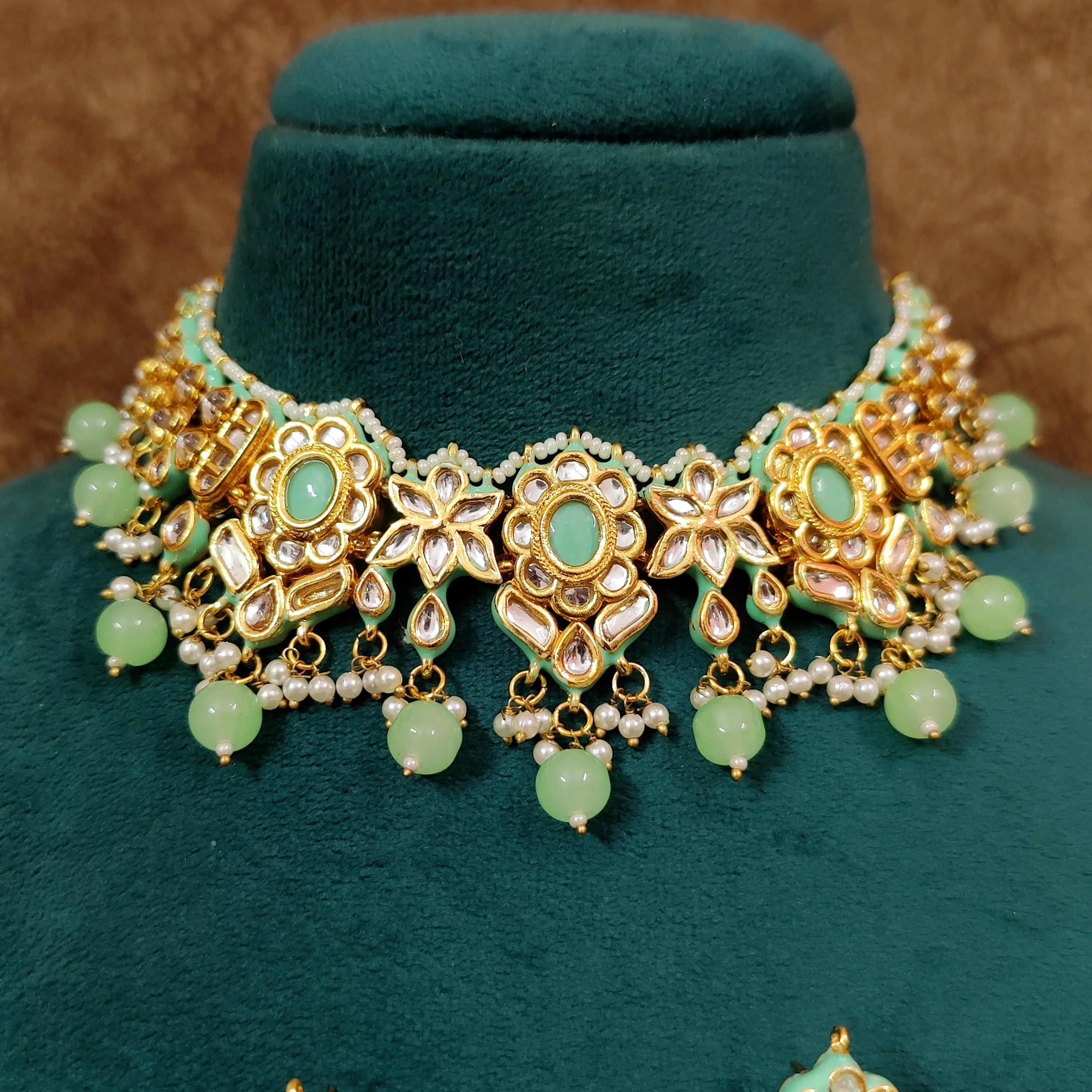 MINT GREEN KUNDAN POLKI WEDDING NECKLACE SET
