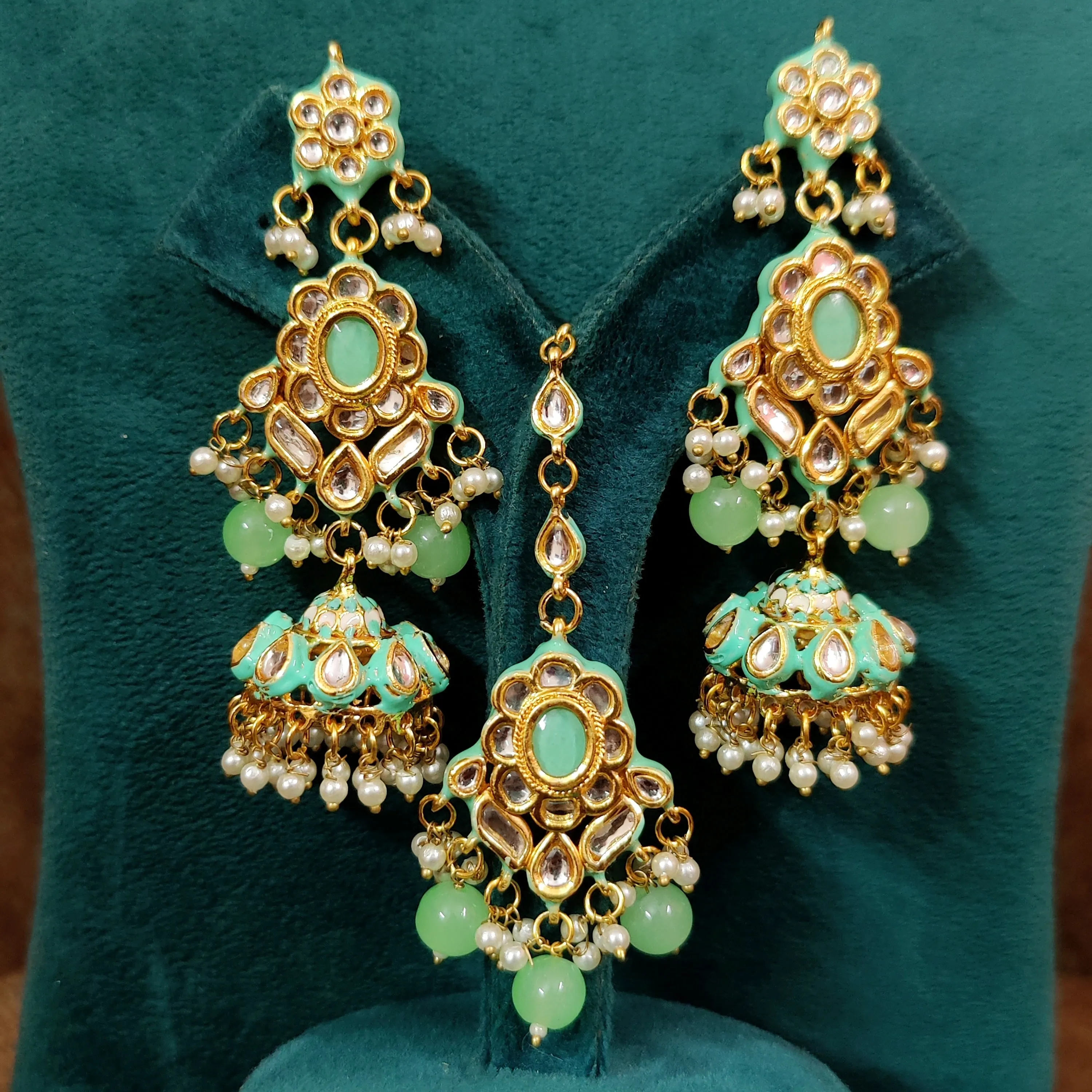 MINT GREEN KUNDAN POLKI WEDDING NECKLACE SET