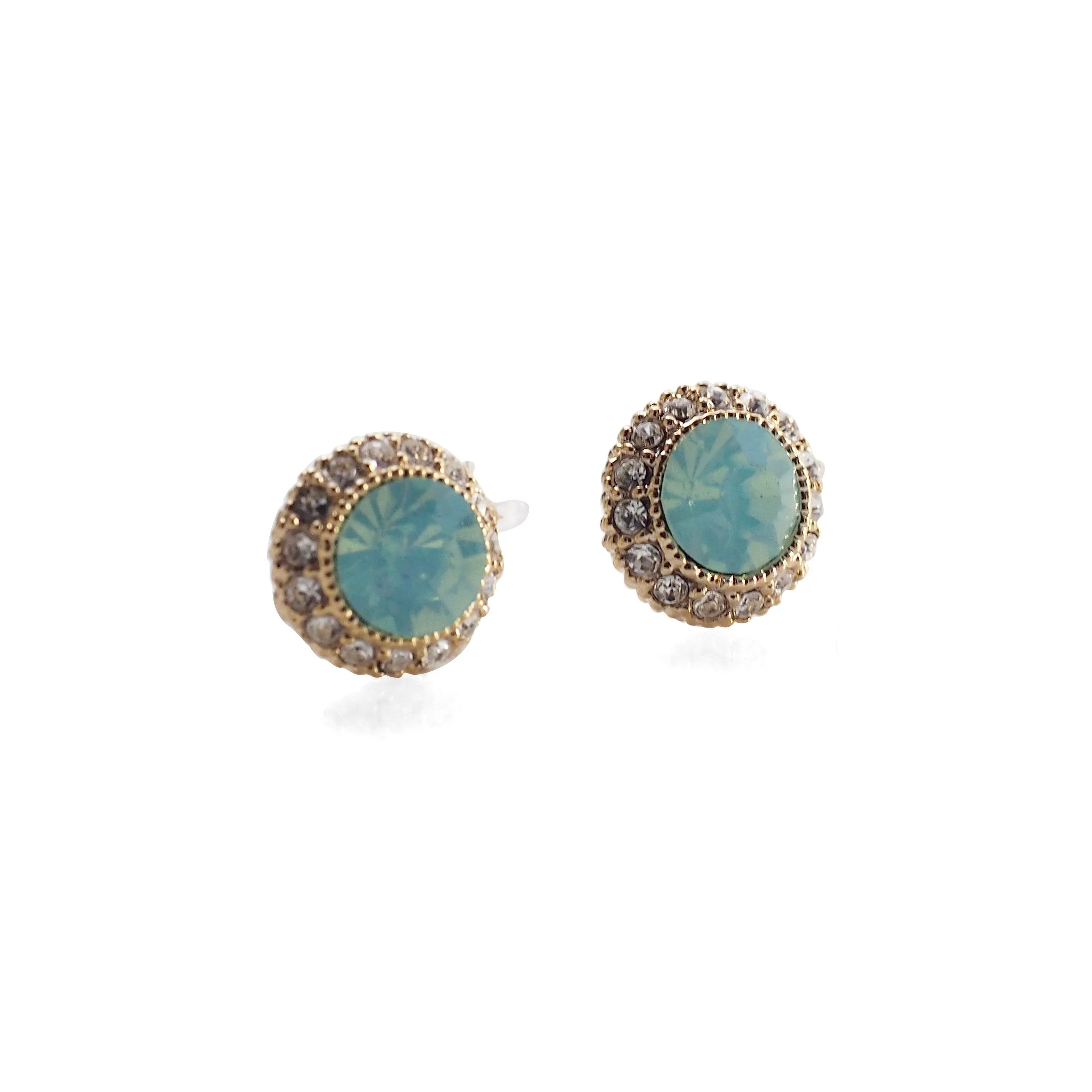 Mint Green Rhinestone Crystal Invisible Clip On Stud Earrings