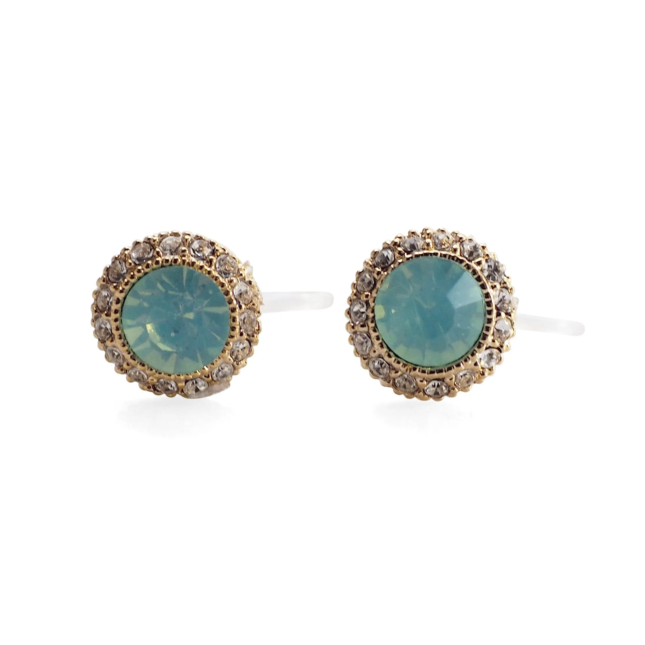 Mint Green Rhinestone Crystal Invisible Clip On Stud Earrings
