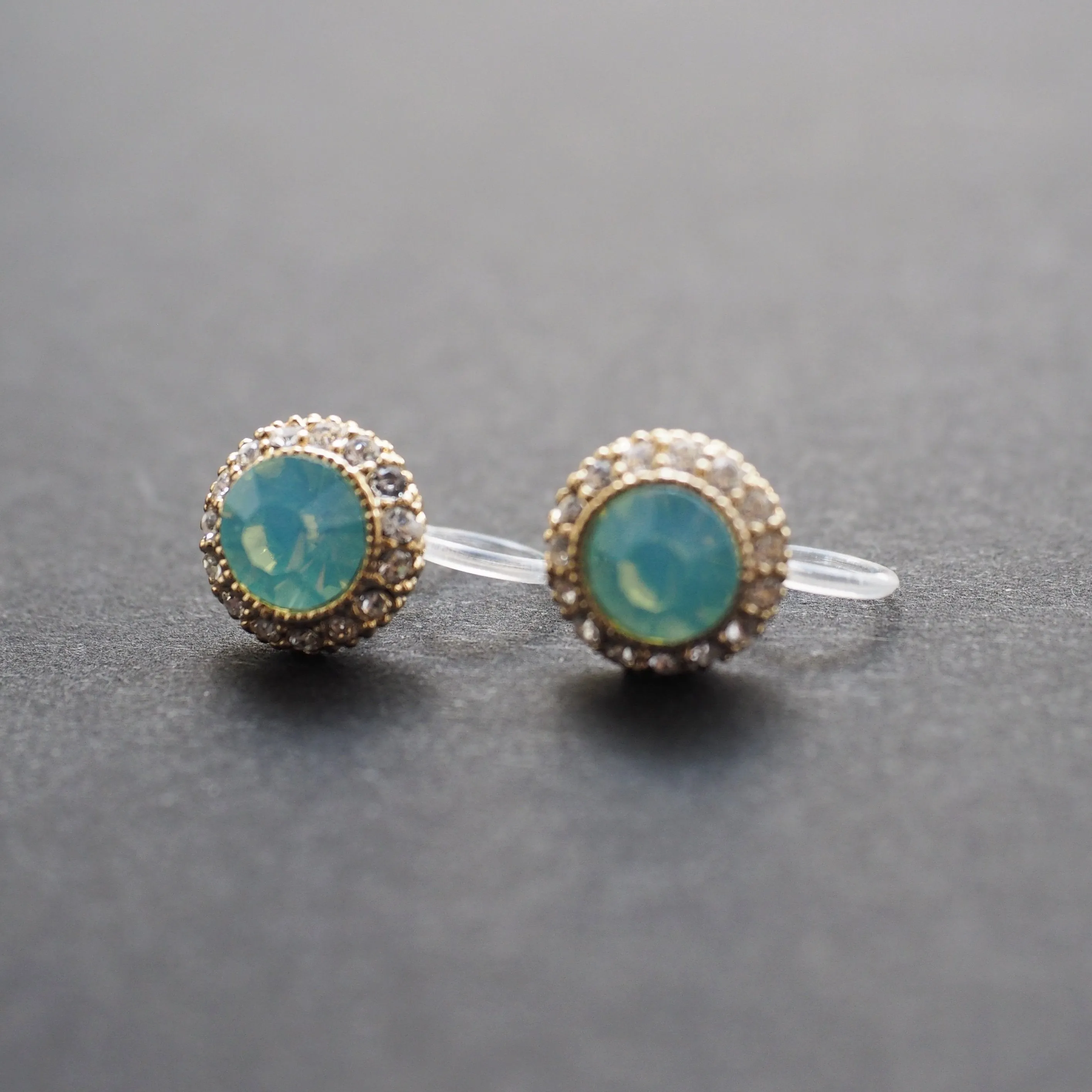 Mint Green Rhinestone Crystal Invisible Clip On Stud Earrings