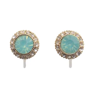 Mint Green Rhinestone Crystal Invisible Clip On Stud Earrings