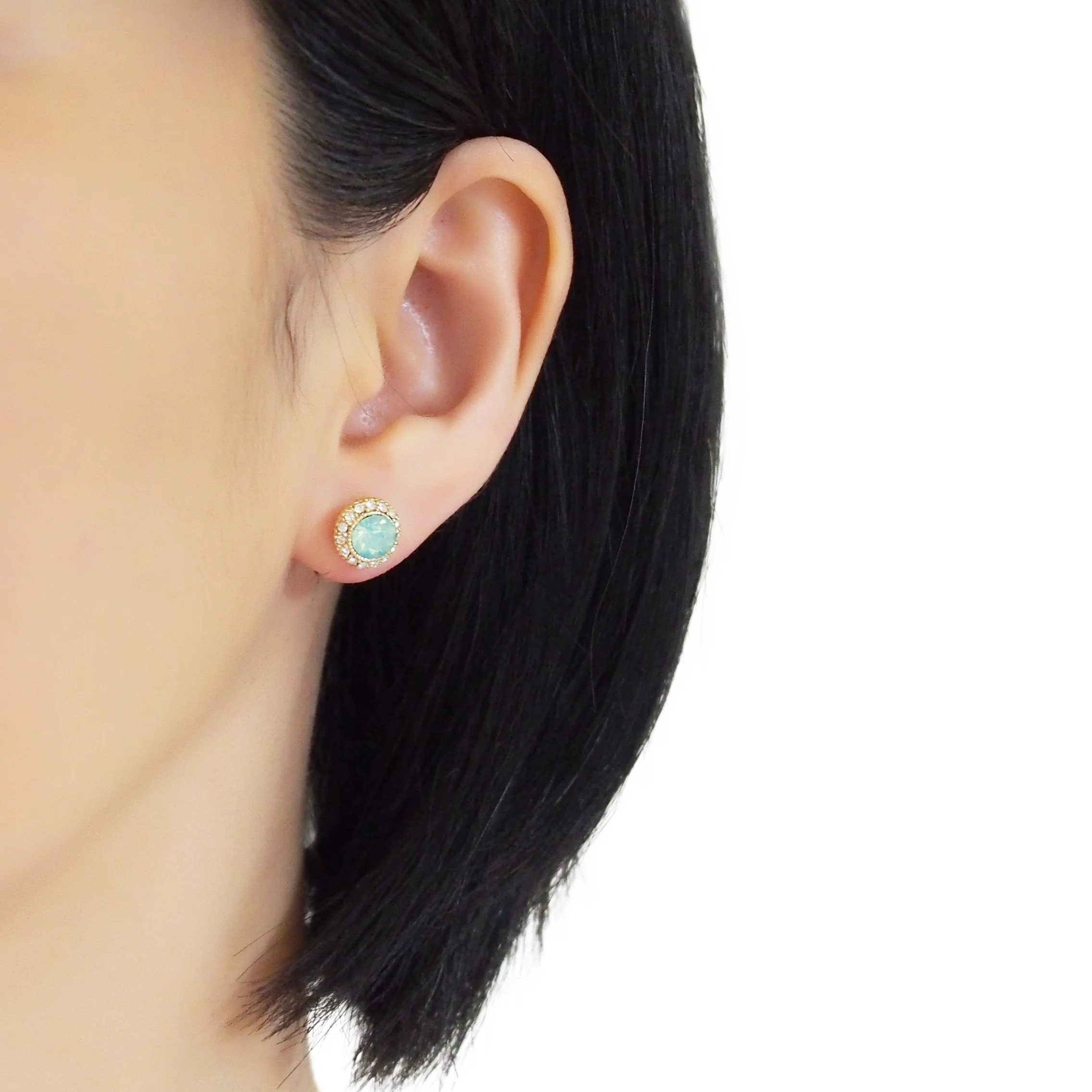 Mint Green Rhinestone Crystal Invisible Clip On Stud Earrings